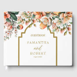 Libro De Visitas Elegante Peach y Boda Gold Southern