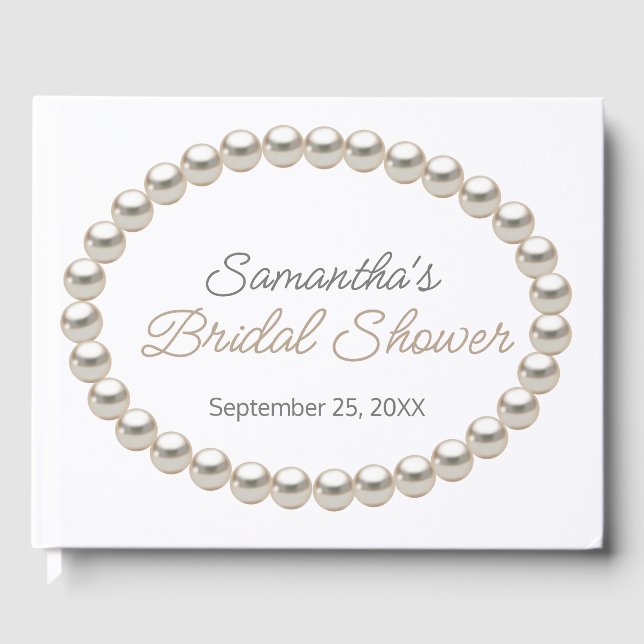 Libro De Visitas Elegante Pearl Necklace Bridal Shower Guest Book (Anverso)