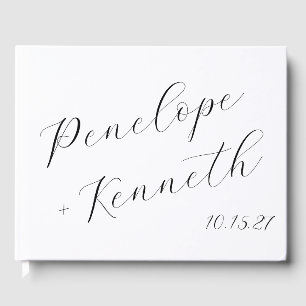 Libro De Visitas Elegante Personalizado de caligrafía Boda blanco