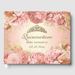 Libro De Visitas Elegante Personalizado de Quinceanera Rosa y Oro d