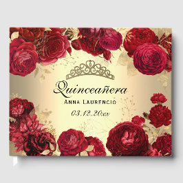 Libro De Visitas Elegante Personalizado de rosas rojas doradas Quin