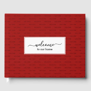 Libro De Visitas Elegante Personalizado Rojo BIENVENIDO A NUESTRA C