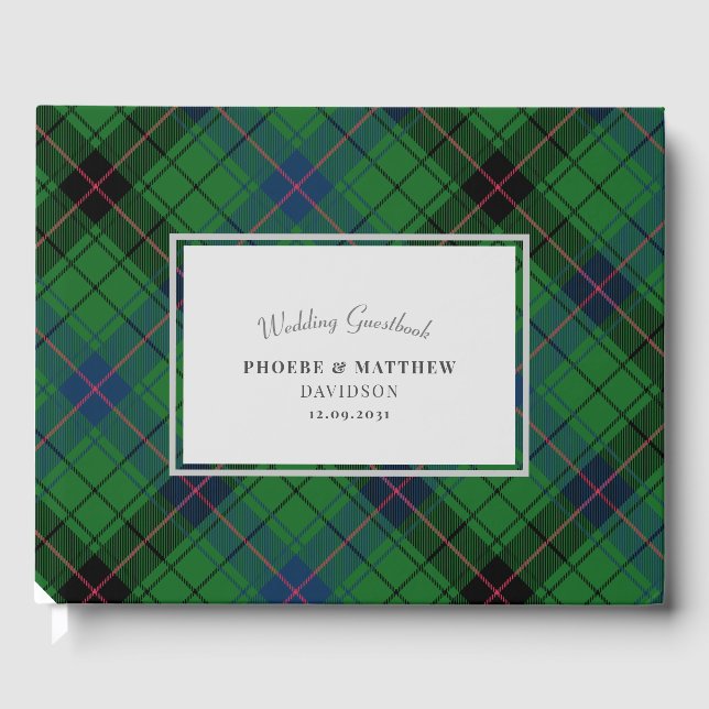 Libro De Visitas Elegante Plaid Davidson Cuadro Escocés Verde Rústi (Anverso)