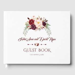 Libro De Visitas Elegante planificador de bodas florales de Borgoña