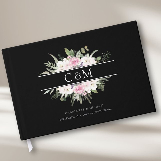 Libro De Visitas Elegante Plata Floral Boho (Customer-specific, Monogram, Wedding Foil Guest Book, available in rose-gold, gold and silver foil. )