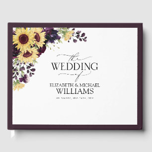 Libro De Visitas Elegante Plum Morado Sunflower acuarela