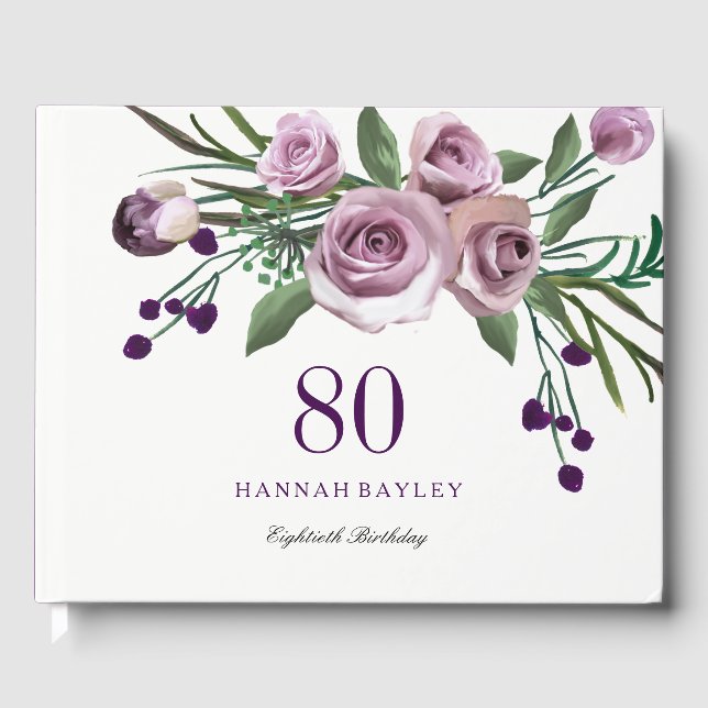 Libro De Visitas Elegante Plum Purple Rosa 80th Birthday Guestbook (Anverso)