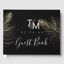 Libro De Visitas Elegante Pluma Dibujada a Mano de Oro Boda Chic
