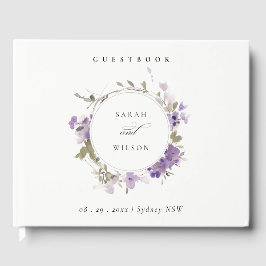 Libro De Visitas Elegante pradera rústica Lilac Floral Wreath Boda