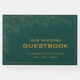 Libro De Visitas Elegante presupuesto retro de Boda verde esmeralda