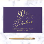 Libro De Visitas Elegante Purple 80th Birthday Party Gold<br><div class="desc">Elegante libro de invitados morado para su fiesta de cumpleaños número 80 con Relieve metalizado de oro y "80 & Fabulous" en un guión de caligrafía de moda. Personalizar con su nombre,  la fecha fiesta y un título sobre la columna vertebral en la tipografía serif clásica.</div>
