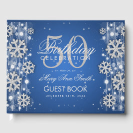 Libro De Visitas Elegante Purpurina de invierno Silver Blue 50 cump