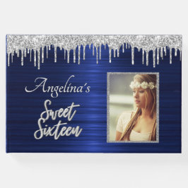 Libro De Visitas Elegante Purpurina de plata azul metálico