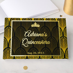 Libro De Visitas Elegante Quinceañera Art Déco Dorado Negro
