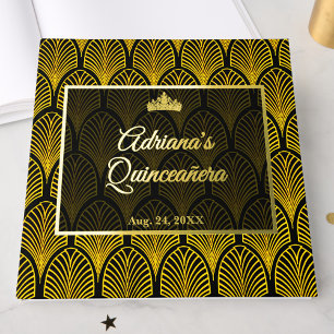 Libro De Visitas Elegante Quinceañera Art Deco Oro Negro