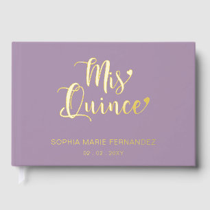 Libro De Visitas Elegante Quinceañera de oro púrpura moderno