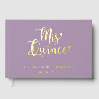 Libro De Visitas Elegante Quinceañera de oro púrpura moderno