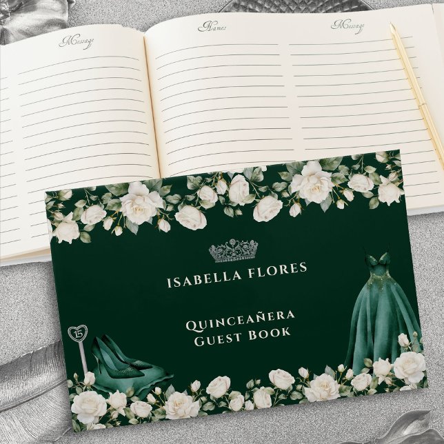 Libro De Visitas Elegante Quinceanera Floral Princesa Vestido Verde (Quinceanera Guest Book from the Princess Dress and Roses Quinceanera Collection by Darling & May)
