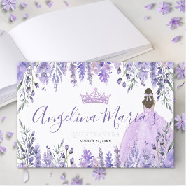 Libro De Visitas Elegante Quinceanera floral púrpura
