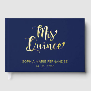 Libro De Visitas Elegante Quinceañera Moderno de Azul Marino y Dora