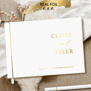 Libro De Visitas Elegante, Real Foil Minimal y Boda Blanca