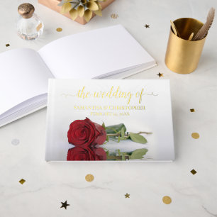 Libro De Visitas Elegante Relieve metalizado Boda Rosa Roja