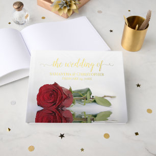 Libro De Visitas Elegante Relieve metalizado Boda Rosa Roja Medio