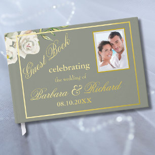Libro De Visitas Elegante Relieve metalizado dorado de Boda verde a