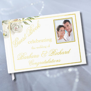 Libro De Visitas Elegante Relieve metalizado dorado de recepción de