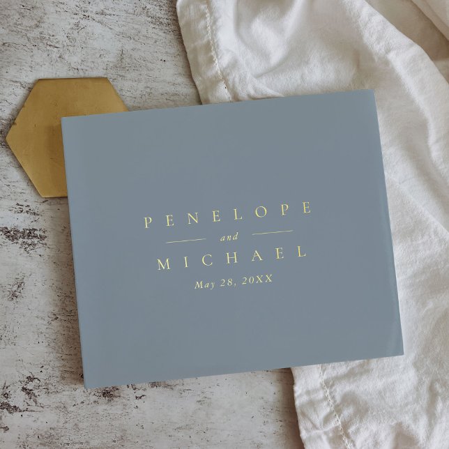 Libro De Visitas Elegante Relieve metalizado dorado Monograma Boda  (Elegant Monogram Coastal Blue Wedding Guest Book)