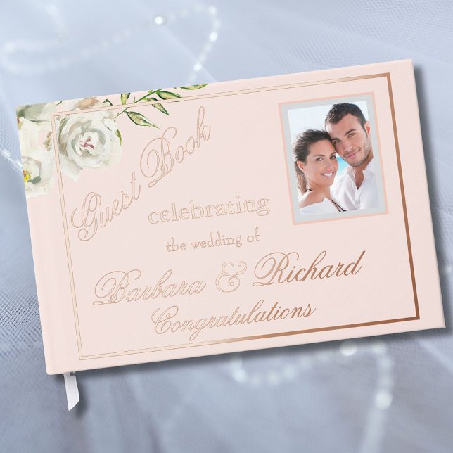 Libro De Visitas Elegante Relieve metalizado dorado Rosa Boda flora (Subido por el creador)