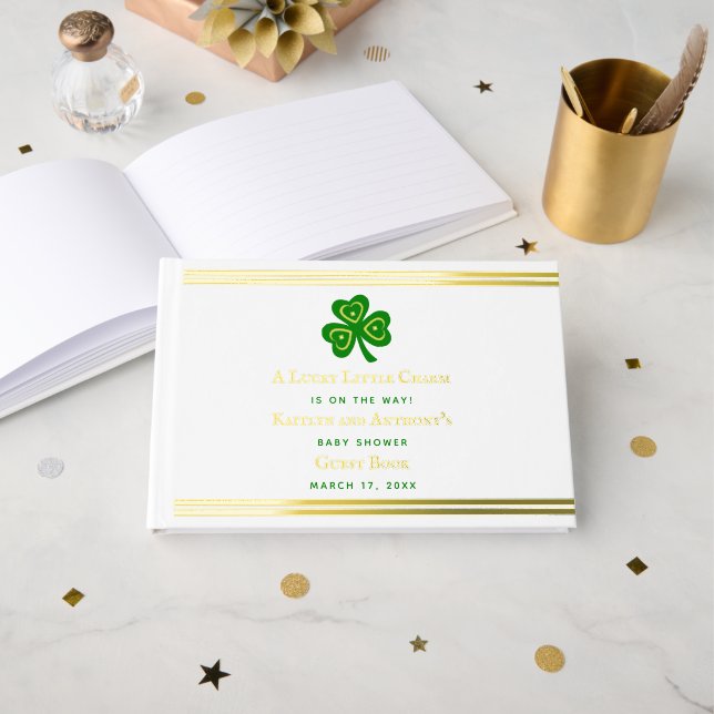 Libro De Visitas Elegante Relieve metalizado dorado St. Patrick's D (Anverso Abierto)
