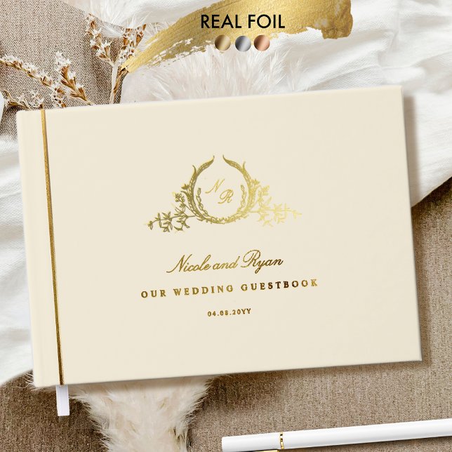 Libro De Visitas Elegante Relieve metalizado Real Champagne Monogra (Subido por el creador)