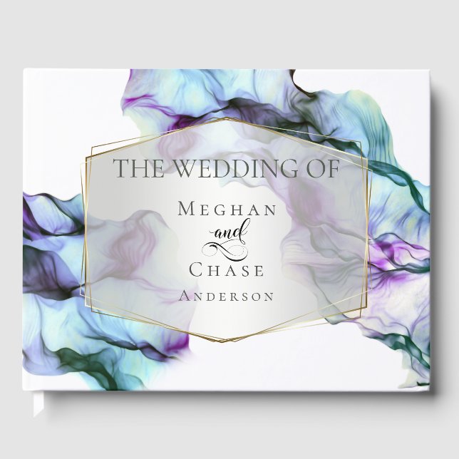 Libro De Visitas Elegante Resumen Inscripción Índigo Verde azulado  (Anverso)