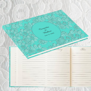 Libro De Visitas Elegante Romántico Daisies Boda Floral Turquesa
