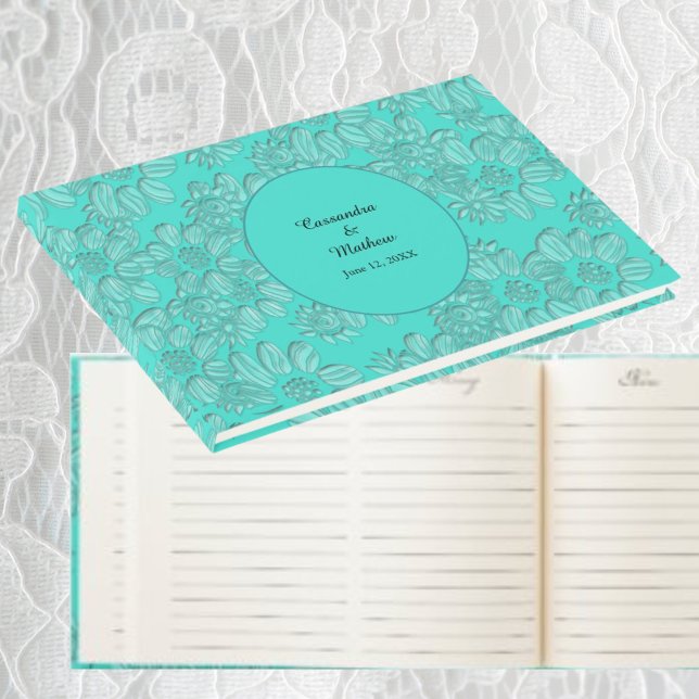 Libro De Visitas Elegante Romántico Daisies Boda Floral Turquesa (Elegant Romantic Daisies Floral Turquoise Wedding Guest Book)