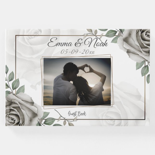 Libro De Visitas Elegante Romántico Rústico Rústico Boda Foto (Anverso)