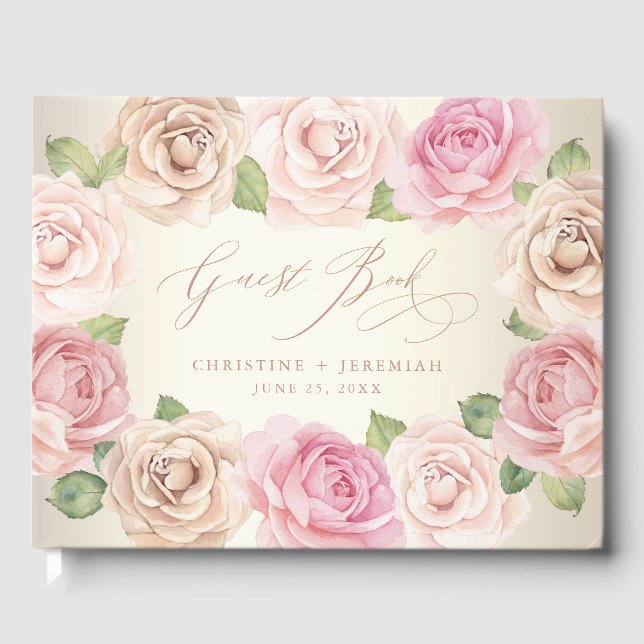 Libro De Visitas Elegante Rosa  acuarela Boda floral (Anverso)