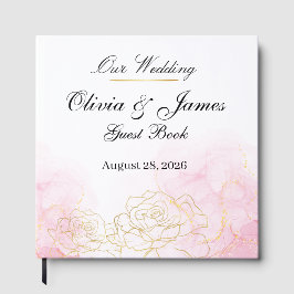Libro De Visitas Elegante Rosa Beige Dorado Floral Acuarela Boda