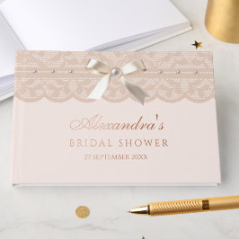 Libro De Visitas Elegante Rosa Beige Lazo de Encaje para Bridal Sho