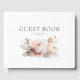 Libro De Visitas Elegante Rosa botánico Flores Boho Boda