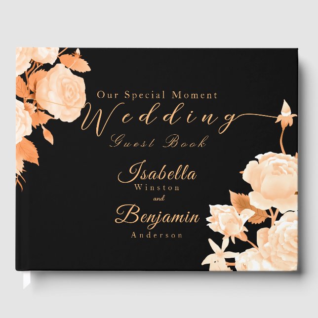 Libro De Visitas Elegante Rosa de oro Boda negro (Anverso)