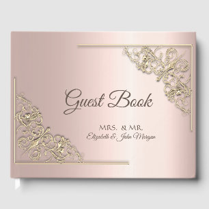 Libro De Visitas Elegante Rosa de Oro Marco Boda