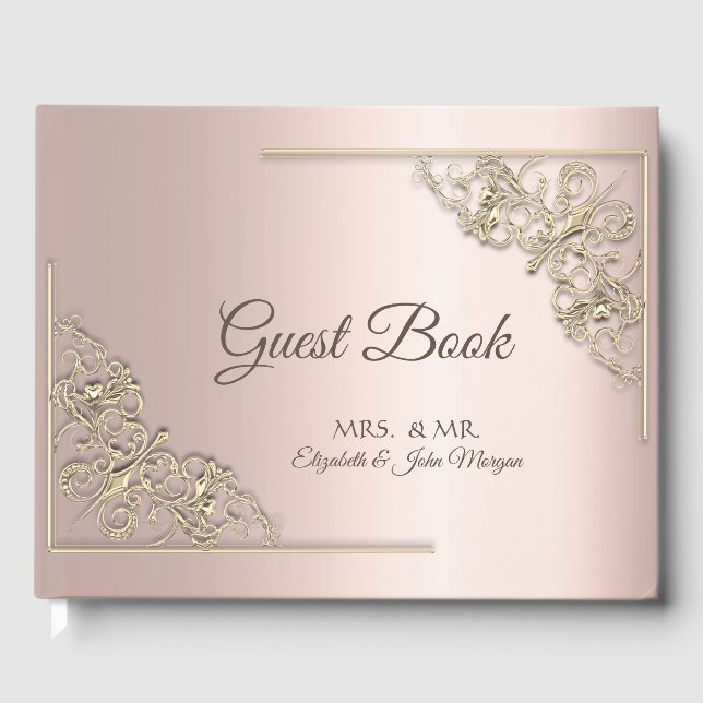 Libro De Visitas Elegante Rosa de Oro Marco Boda (Anverso)