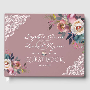 Libro De Visitas Elegante Rosa Dusty Blue Dusty Flowers Boda