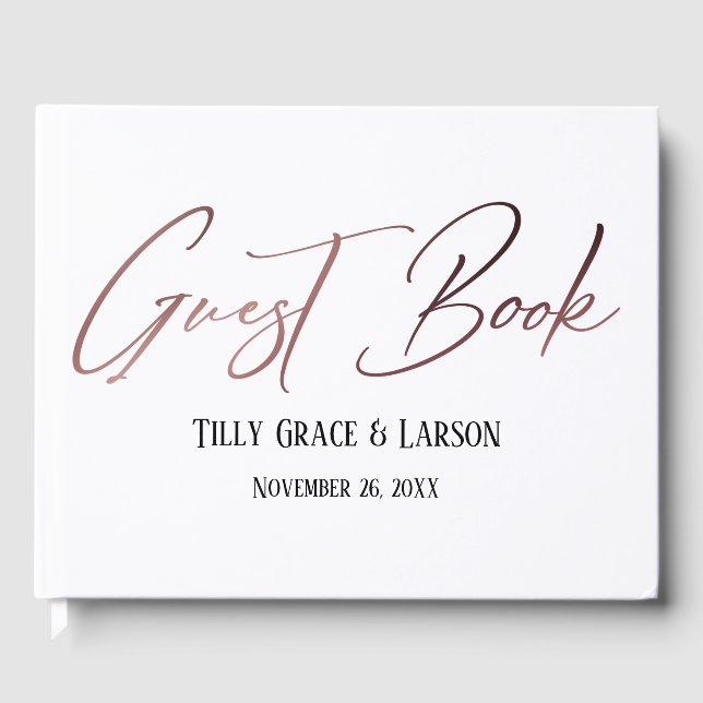 Libro De Visitas Elegante Rosa Gold Handwriting Simple Guest Book (Anverso)
