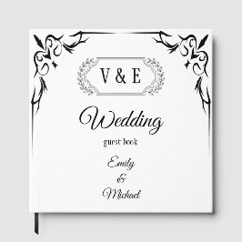 Libro De Visitas Elegante Rosa Gótico Negro Monograma Boda