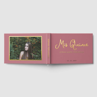 Libro De Visitas Elegante Rosa moderno foto de oro Quinceañera