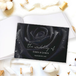Libro De Visitas Elegante Rosa Negra Floral de Medianoche Boda en B