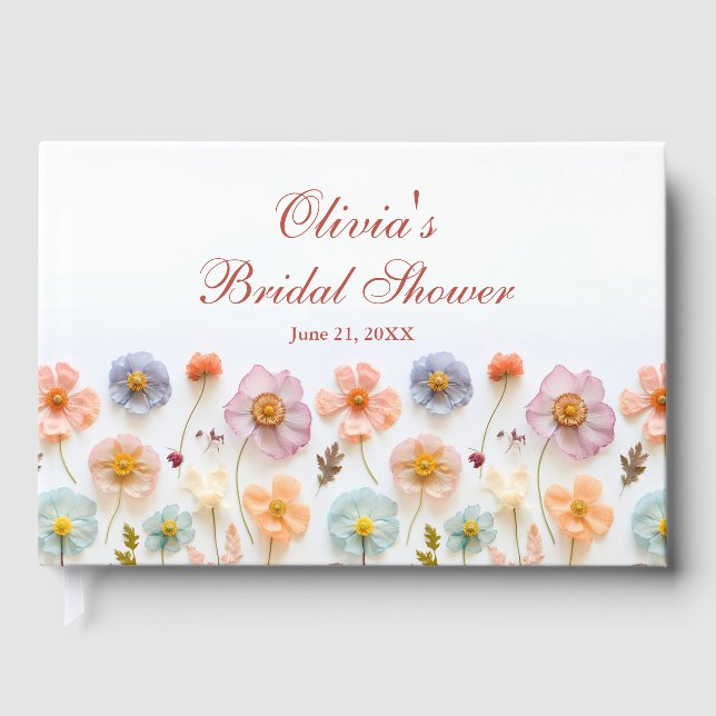 Libro De Visitas Elegante Rosa Pastel Boho Jardin de Flores Bautizo (Anverso)